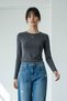 Women's Basic Long Sleeve Crew Neck Lycra-Free Slim Fit T-Shirt - 3