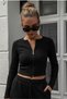 Ribbed Knit Pants Zippered Blouse Women's Top and Bottom Set - 4
