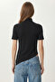 Turtleneck Asymmetrical Knitted Blouse Lmc0090 Black - 4
