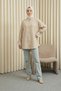 Cuff Gathered Buttoned Wrap Tunic - Mink