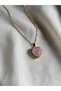 Stainless Steel Spiral Gold Chain Pink Heart Zircon Stone Necklace - 3