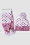Girl's Pink Pompom Scarf Beret Set