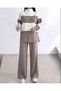 Half-Throat Stripe Knitwear Set - Earth Color - 2
