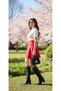 Above the Knee Red Thessaloniki Women's Flared Skirt High Waist Elastic Waist Casual Loose Comfortable Bell Model - 3