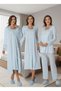 Women's Blue Long Sleeve Elegant Design Lace Cotton Maternity Nightgown Nightgown Pajama Set