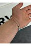 Silver Men's Blue Stone Bracelet Stainless Steel Colorfast Non-Tarnish Steel Bracelet Adjustable - 6