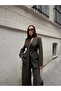Khaki Shawl-trimmed Double-Breasted Fitted Jacket and Palazzo Trousers Premium 3-Piece Set - 5