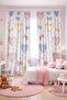 Girl's Room Double Winged Background Curtain with Colorful Heart and Bow Pattern