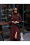 Women's Long Sleeve Turtleneck Deep Slit Detail Modal Dress - 2