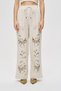 Women's Butterfly Embroidered Cotton-Linen Natur Color Trousers
