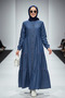 Women's Buttoned Lace Detailed Dark Blue Denim Dress - 6