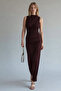Women's Brown Zero-Sleeve Slit Sandy Dress