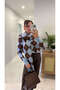 Sofna Bebe Blue Brown Diamond Patterned Shawl Knitwear - 3
