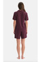 Women'S, Exclusive, Plum, 95% Viscose 5% Elastane Satin Collar Shirt-Collar Shorts Pajama Set - 5