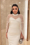 Full Beaded Fabric Cape Detailed Evening Dress - White - 4