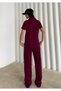 Women's Burgundy Polo Neck Modal Short Sleeve Soft Touch Sports Set - 5
