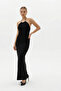 Women's Black Long Dress with Collar and Moon Accessories
