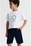 Limi̇ Boy's Soft Textured Full Elastic Waist Linen Shorts Lycra T-Shirt Set - 3
