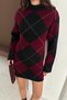 Plaid Patterned Mini Length High Neck Knitwear Dress Aw25El0030 - 2