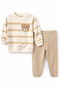 Striped Teddy Bear Patterned Baby Top and Bottom Set