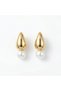 Steel Earrings Gold Color Pearl Stone Detailed Women's Earrings - 2