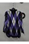 Baklava Patterned Thick Slit Fleece Oversized Crew Neck Striped Sweater - 7