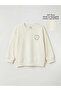 Lcw Kids Ecru Crew Neck Printed Girls' Soft Touch Sweatshirt