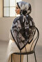 Women's Black Cream Marbled Patterned Framed Cotton Soft Textured Seasonal Shawl - 2