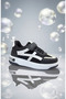 Daily Black and White Children's Sports Shoes with Velcro, Laces Lightweight Stretchy Sole Breathable Mesh Fabric