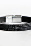 Patterned Black Genuine Leather Men's Bracelet with Magnetic Metal Opening and Closing, Valentine's Day Gift