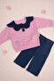 Baby Girl Set with Bebe Collar Sweatshirt and Denim Pants - 2