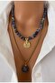 (2 Pendants) Natural Stone Blue Sodalite Stone Steel Chain Double Pendant - 3