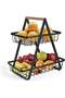 Heavy-Duty 2-Tier Kitchen Fruit Basket Stand with Wooden Handle