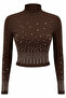 Women's Brown Sprinkled Stone Ribbed Blouse - 3