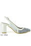 Panula Exclusive Pearl White Stone Mesh Open Back Thick Heeled Evening Dress Shoes - 5