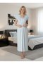 New Season Blue Short Sleeve Elegant Lace Detailed Buttoned Cotton Special Design Maternity Nightgown - 5