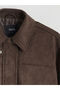 Brown Shirt Collar Oversize Women's Suede Look Jacket - 7