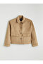 Beige Shirt Collar Women's Suede Look Jacket - 6