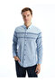 Regular Fit Long Sleeve Striped Men's Textured Shirt