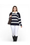 Navy Blue Striped Polo Collar Buttoned Women's Knitwear Sweater - 4