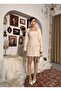 Square Neck Pearl Detailed Mini Premium Design Tweed Dress - 8
