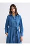 Giyçık Store Denim Shirt Collar Belted Waist Jean Dress - 2