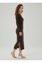 Women's Camisole Shirred Stretch Fabric Crew Neck Long Sleeve Slit Midi Dress - 3