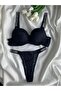 Women's lace stone underwire support padded push-up bra set lingerie set double set - 4