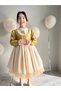 Girls' Premium Deluxe Gold Satin Lace-Up Vest Detailed Special Occasion Cosplay Dress + Hair Clip