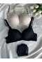 Women's Lace and Stone Underwire Supported Padded Push up Bra Set Underwear Set Double Set - 4