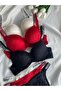 Women's lace stone underwire support padded push-up bra set lingerie set triple set - 2