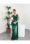 Shoulder Stone Detailed V-Neck Glittery Maxi Women's Evening Dress - 3