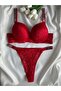 Women's lace stone underwire support padded push-up bra set lingerie set double set - 4