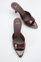 Women's Pointed Toe Heeled Sandals Bitter Brown Patent Leather - 3